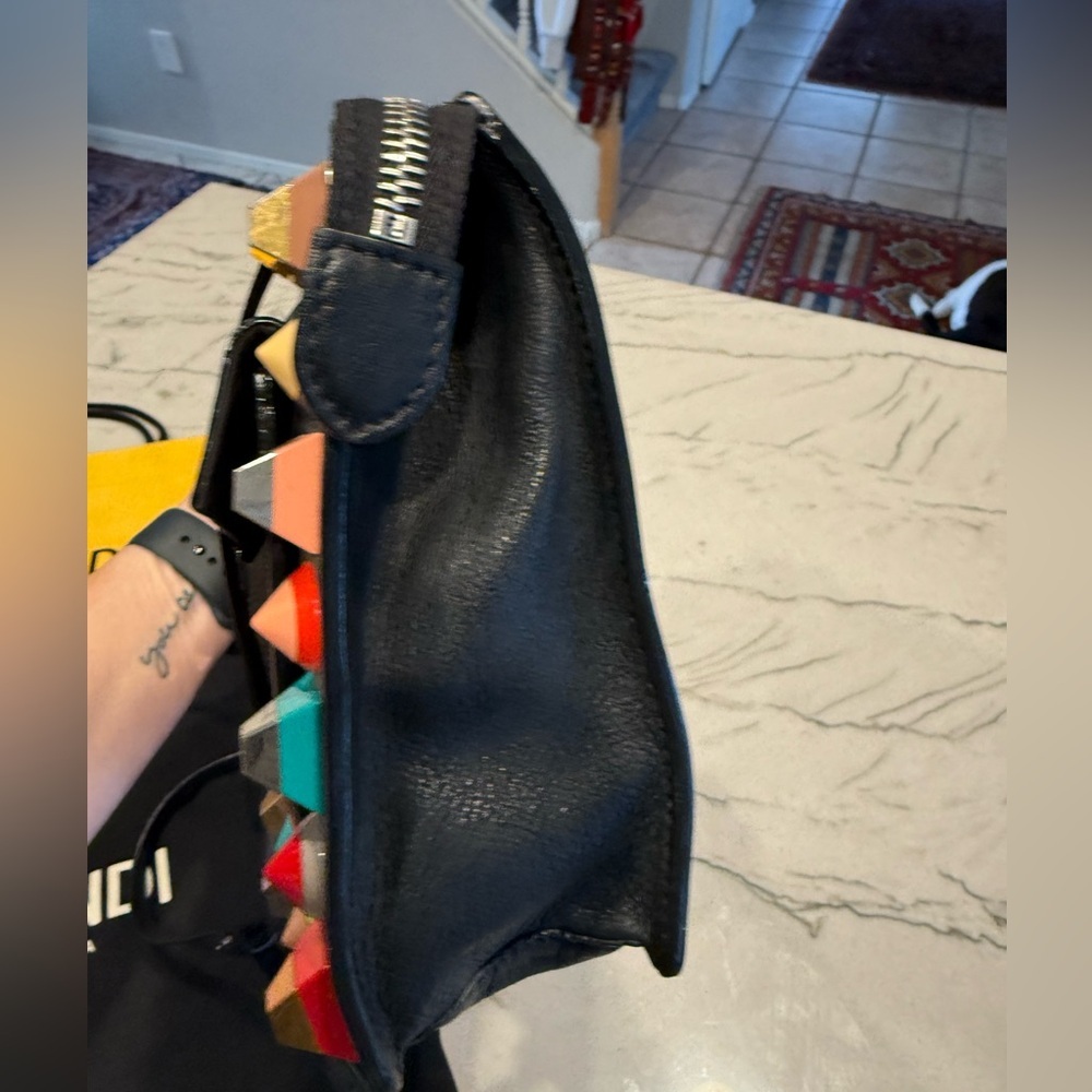 Fendi Vitello Dolce Studded Mini 2Jours Pouch Navy Multicolor Crossbody Clutch - Picture 7 of 16